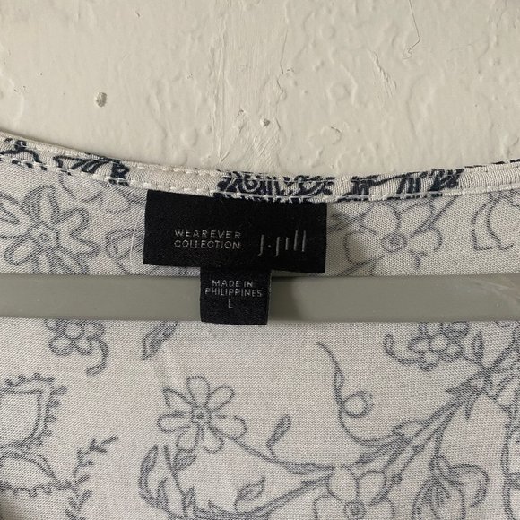 J Jill Womens Blouse Shirt Floral Spring White Size L Scoop Neck Color Block - Picture 8 of 10